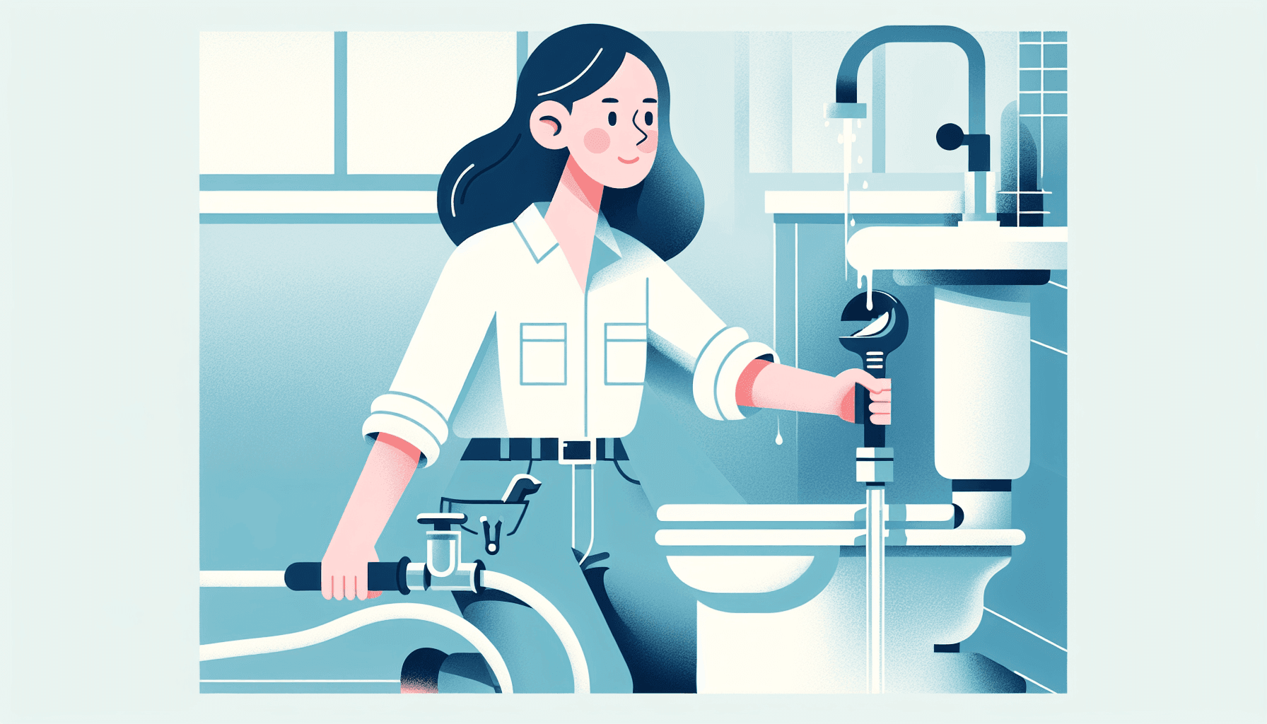 Illustration of plumber cleaning a residential drain