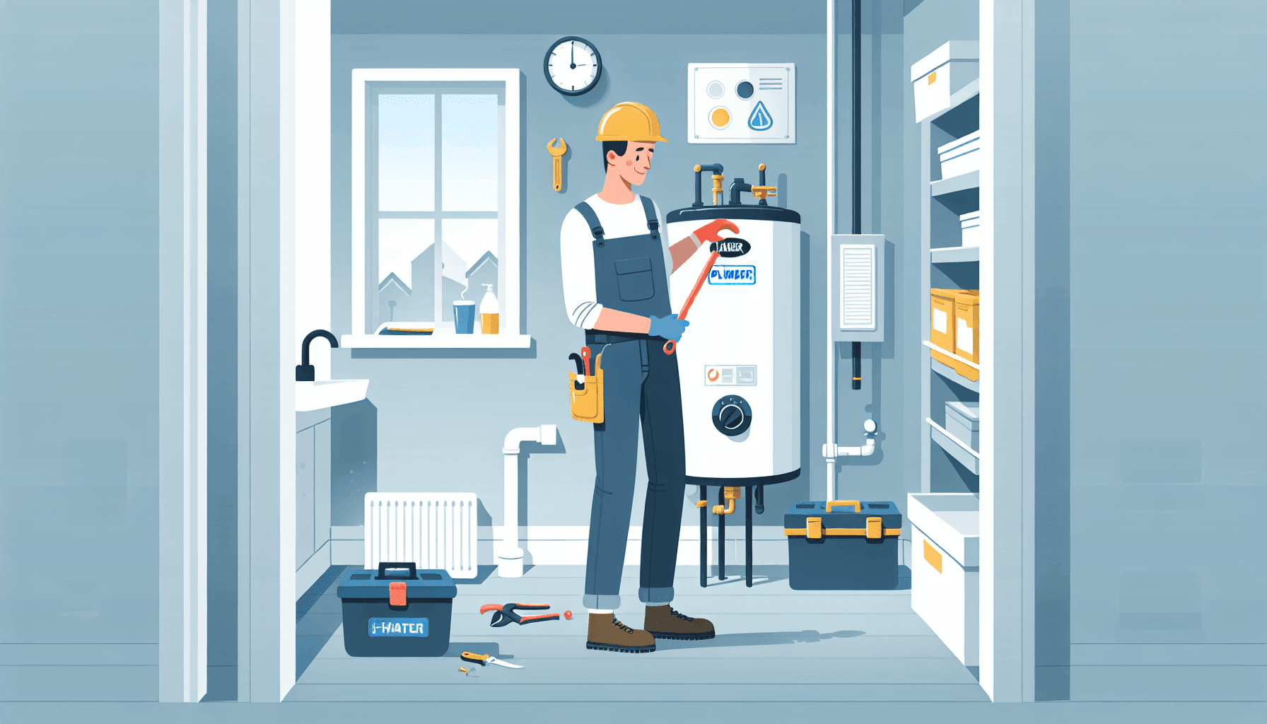 Plumber servicing a home water heater